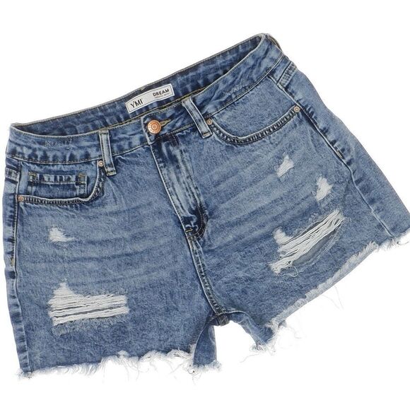 Ymi Dream Hybrid Righ Rise Shorts Size 9 Juniors W29 Distressed Acid Wash Denim - Picture 2 of 7